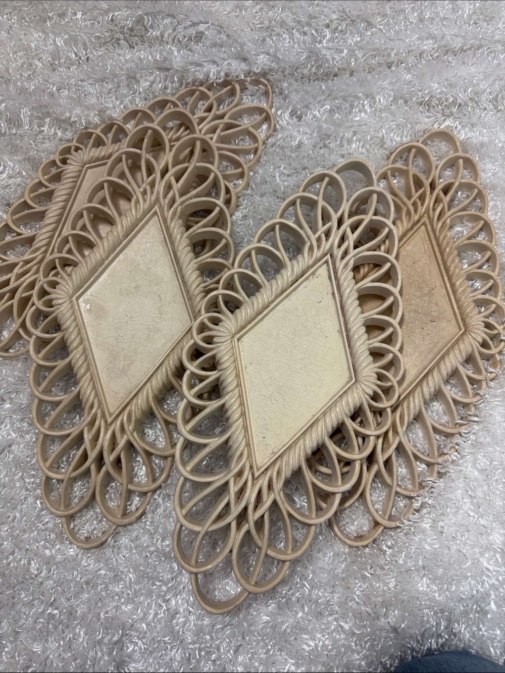 Vintage burwood plastic wall decor diamond lot of 4